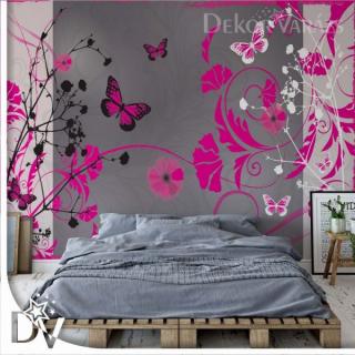 Fotótapéta - Virágok és Pillangók modern design Pink