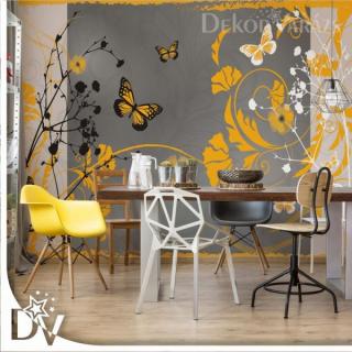 Fotótapéta - Virágok és Pillangók modern design sárga