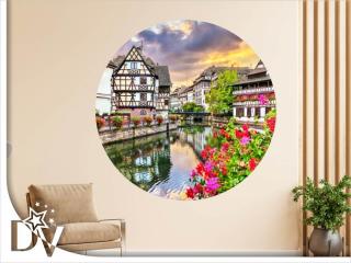 Matrica - Franciaország - Strasbourgi folyó városkép - Öntapadós kör kép