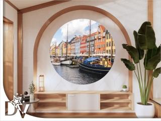 Matrica - Koppenhága kikötõ tájkép - Öntapadós kör kép