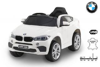 BMW X6 M Új  White  elektromos kisautó 2 sebesség,  nyitható ajtókkal,  bőrülés, gumi kerékkel