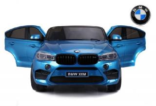 Elektromos kisautó BMW X6 M, 2 személyes, 12V, 2,4 GHz távirányító, elektromos fék, nyitható ajtók, EVA kerekek, bőr ülés, 2 X MOTOR, Lakkozott kék, Eredeti Liszensz