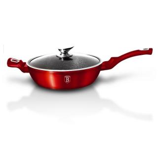 Berlinger Haus Burgundy Metallic Line márvány bevonatos tapadásmentes mély serpenyő üvegfedővel 32 cm
