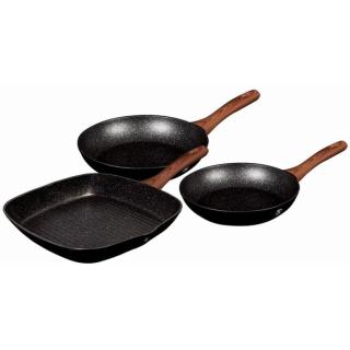 Berlinger Haus Ebony Rosewood Line 3 részes serpenyőkészlet grill serpenyővel gránit-márvány bevonattal