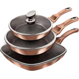 Berlinger Haus Metallic Rosegold Line 6 részes serpenyőkészlet márvány bevonattal, fedővel