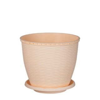 Enger cserép + alátét rattan  17.5 x 16 cm, 2.75 L, krém