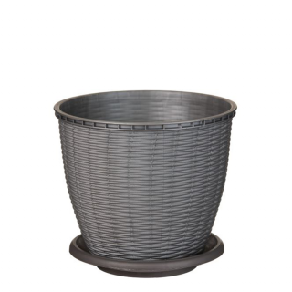 Enger cserép + alátét rattan  17.5 x 16 cm, 2.75 L, szürke