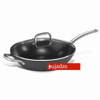 Pujadas Öntöttvas wok üveg fedővel, svájci tapadásmentes bevonattal 32 cm