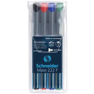 Alkoholos marker készlet, OHP, 0,7 mm, SCHNEIDER "Maxx 222 F", 4 különböző szín