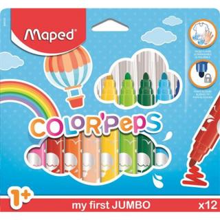 Filctoll készlet, 1-5 mm, kimosható, vastag, MAPED "Color`Peps Jumbo", 12 különböző szín