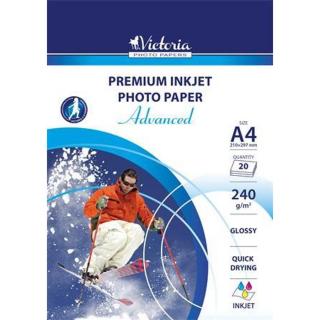 Fotópapír, tintasugaras, A4, 240 g, fényes, VICTORIA PAPER "Advanced" - 20 lap