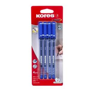 Golyóstoll, 1,0 mm, kupakos, háromszögletű, KORES "K1-M", kék - 4db