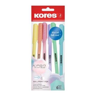 Golyóstoll, 1,0 mm, kupakos, háromszögletű, KORES "KOR-M Pastel", kék - 6db