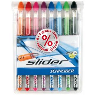 Golyóstoll készlet, 0,7 mm, kupakos, SCHNEIDER  "Slider Basic XB",  vegyes színek - 8db