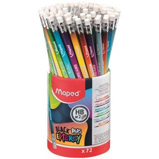 Grafitceruza radírral, ceruzatartó, HB, háromszögletű, MAPED "Black`Peps Energy", 6 különböző minta - 72db