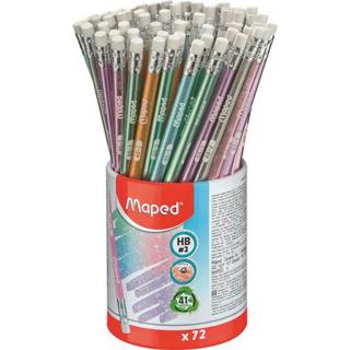 Grafitceruza radírral, ceruzatartó, HB, háromszögletű, MAPED "Black`Peps Glitter Deco", vegyes pasztell színek - 72db