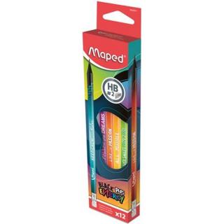 Grafitceruza radírral, HB, háromszögletű, MAPED "Black`Peps Energy", 6 különböző minta - 12db