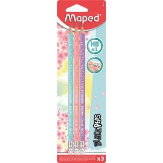 Grafitceruza radírral, HB, háromszögletű, MAPED "Black`Peps Pastel", vegyes pasztell színek - 3db
