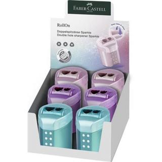 Hegyező, kétlyukú, tartályos, display, FABER-CASTELL "RollOn Sparkle", metál színek - 6db