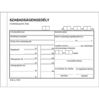 Nyomtatvány, szabadságengedély, 50x2, A6, VICTORIA PAPER "B.18-49 -  10 tömb