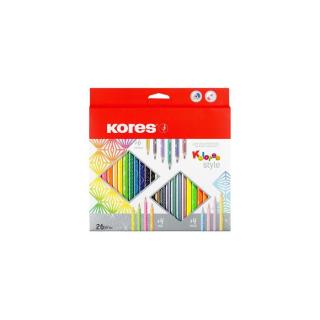 Színes ceruza készlet, háromszögletű, KORES "Kolores Style", 26 különböző szín