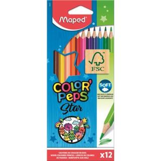 Színes ceruza készlet, háromszögletű, MAPED "Color`Peps Star", 12 különböző szín