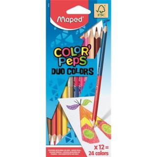 Színes ceruza készlet, kétvégű, háromszögletű, MAPED "Color`Peps Duo", 24 különböző szín