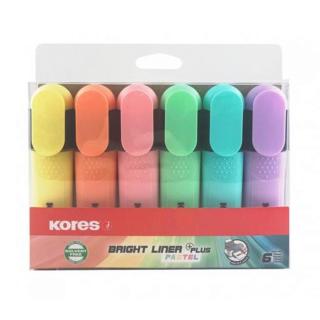 Szövegkiemelő készlet, 0,5-5 mm, KORES "Bright Liner Plus Pastel", 6 különböző szín - 6db