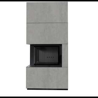 KRATKI FLOKI BOX 8 kW CEMENTO GRIGIO KANDALLÓ KŐ BURKOLATTAL BALOS FEKETE BELSŐVEL