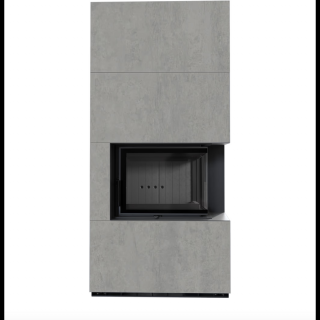 KRATKI FLOKI BOX 8 kW CEMENTO GRIGIO KANDALLÓ KŐ BURKOLATTAL JOBBOS FEKETE BELSŐVEL