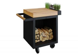 OFYR Mise en Place Table Black 65 PRO (előkészítő pult) - Teakfa munkafelület