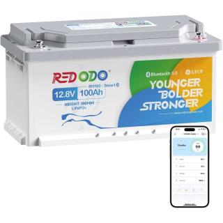 RedOdo 100Ah 12V LiFePO4 Bluetooth akku hőmérséklet védelem-2 év gari