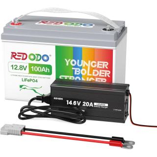 RedOdo 12V 100Ah LiFePO4 akku+20A Lifepo4 akkumulátortöltő