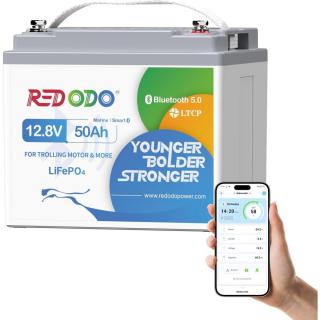 RedOdo 12V 50Ah LiFePO4 Bluetooth munka akkumulátor
