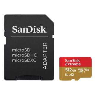 Sandisk MicroSDXC Extreme memóriakártya 512GB, 190/130MB/s C10, V30, UHS-I, A2