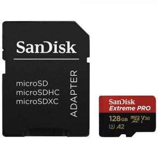 Sandisk MicroSDXC Extreme PRO memóriakártya 128GB, 200/90 MB/s C10, V30, UHS-I, U3, A2