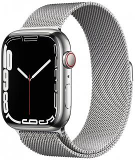 Apple Watch Series 7 GPS, 45 mm-es ezüst, rozsdamentes acél – előszerelt A