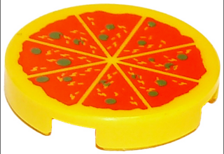 LEGO csempe kerek, 2 x 2, dekorált, pizza mintával
