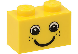 LEGO kocka 1 x 2, dekorált, szem és mosoly mintával, szeplős