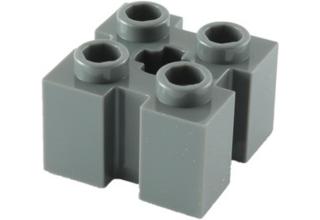LEGO kocka, módosított, 2 x 2, 4 oldalán bevágással, tetején x lyukkal