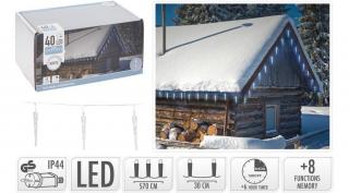 Fényfűzér Jégcsap forma 40-LED adapteres 570cm hidegfehér