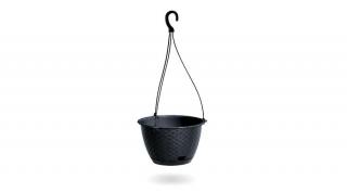 Virágtartó, akasztós, Rattan Ratolla Round antracit, 24cm
