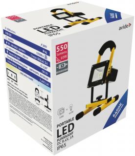 Avide 10W akkumulátoros LED reflektor (550lm, hideg fehér)