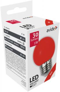 Avide Dekor LED fényforrás G45 1W E27 Piros, 30 lumen