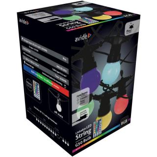 Avide Kültéri Füzér, 5W, 5m, Sorolható, RGB, IP44, távirányítóval