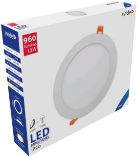 Avide LED Beépíthető Kerek Mennyezeti Lámpa, ALU, 12W, CW, 6400K, 960 lumen, fehér keret, süllyesztett, LED panel, hideg fehér