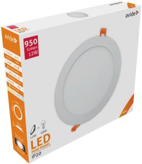 Avide LED Beépíthető Kerek Mennyezeti Lámpa, ALU, 12W, NW, 4000K, 950 lumen, fehér keret, süllyesztett, LED panel, természetes fehér
