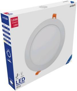 Avide LED Beépíthető Kerek Mennyezeti Lámpa, ALU, 18W, CW, 6400K, 1500 lumen, fehér keret, süllyesztett, LED panel, hideg fehér