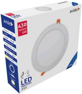 Avide LED Beépíthető Kerek Mennyezeti Lámpa, ALU, 6W, CW, 6400K, 430 lumen, fehér keret, süllyesztett, LED panel, hideg fehér