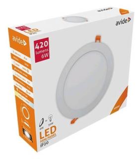 Avide LED Beépíthető Kerek Mennyezeti Lámpa, ALU, 6W, NW, 4000K, 420 lumen, fehér keret, süllyesztett, LED panel, természetes fehér